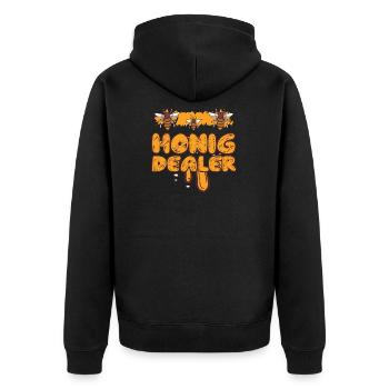 Honigdealer - Honig, Imker, Bienen - Unisex Premium Bio Zip Hoodie - Schwarz - Hinten - Nico (187cm)