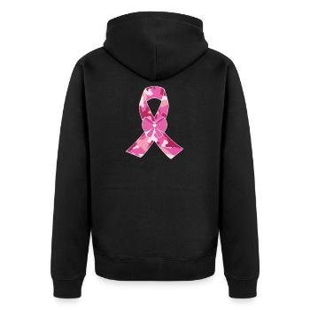 Brustkrebs-Bewusstseins-Rosa-Band-Unterstützung - Unisex Premium Bio Zip Hoodie - Schwarz - Hinten - Nico (187cm)