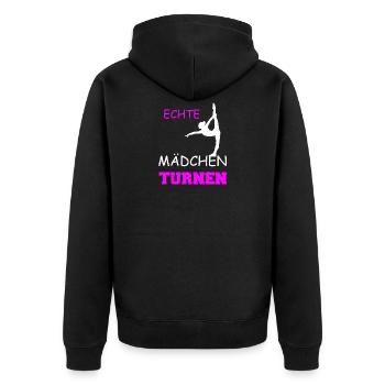 GYMNASTIK UND TURN GESCHENKIDEE FÜR DAMEN FRAUEN - Unisex Premium Bio Zip Hoodie - Schwarz - Hinten - Nico (187cm)