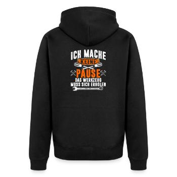 Ich mache keine Pause Werkzeug muss sich erholen - Unisex Premium Bio Zip Hoodie - Schwarz - Hinten - Nico (187cm)
