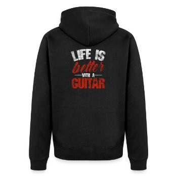 Gitarre - Unisex Premium Bio Zip Hoodie - Schwarz - Hinten - Nico (187cm)