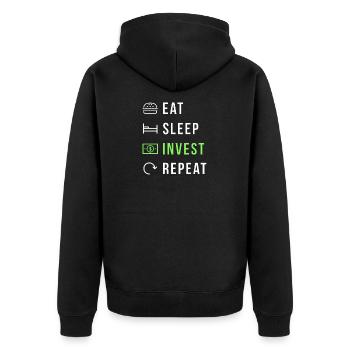 Eat Sleep Invest Repeat Investor Invest - Unisex Premium Organic Zip Hoodie - black - Back - Nico (187cm)