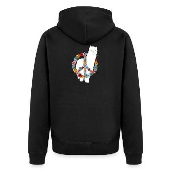 Alpaka Hippie Peace Symbol Zeichen Blumenstrauss - Unisex Premium Bio Zip Hoodie - Schwarz - Hinten - Nico (187cm)