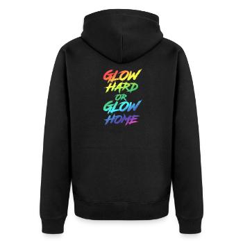Glow Hard Or Glow Home Party Rave Disco Geschenk - Unisex Premium Bio Zip Hoodie - Schwarz - Hinten - Nico (187cm)