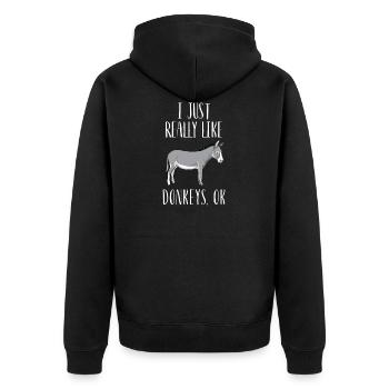 Ich mag Esel wirklich - Unisex Premium Bio Zip Hoodie - Schwarz - Hinten - Nico (187cm)
