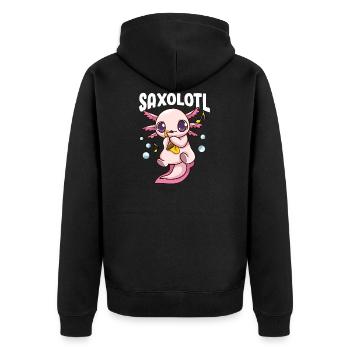 Netter u. Lustiger Saxolotl Entzückender Saxophon, der Axolotl spielt - Unisex Premium Bio Zip Hoodie - Schwarz - Hinten - Nico (187cm)