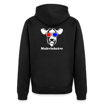 MUHVIEHSTAR Landwirt Bauer Kühe Geschenk Farmer - Unisex Premium Bio Zip Hoodie - Schwarz - Hinten - Nico (187cm)