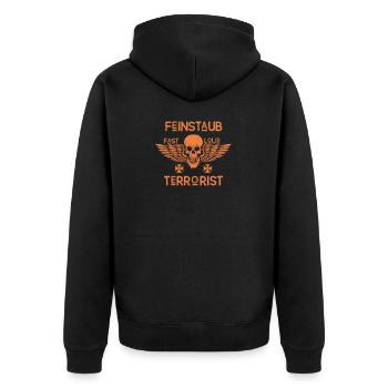 FEINSTAUB Terrorist Auto Fahrer Shirt - Unisex Premium Bio Zip Hoodie - Schwarz - Hinten - Nico (187cm)