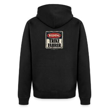 TRIKE KÖNIGE / WARNUNG TRIKE FAHRER - Unisex Premium Bio Zip Hoodie - Schwarz - Hinten - Nico (187cm)