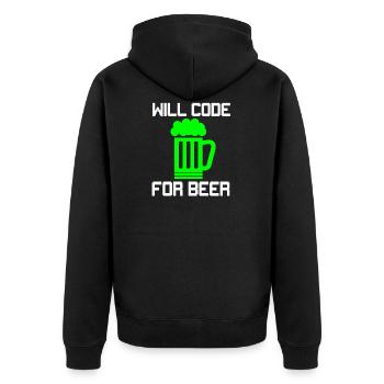 Will Code for Beer, Funny Programmer T-Shirt - Unisex Premium Organic Zip Hoodie - black - Back - Nico (187cm)