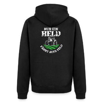 Vintage Nur ein Held fährt aufs Feld Design Bauern - Unisex Premium Bio Zip Hoodie - Schwarz - Hinten - Nico (187cm)