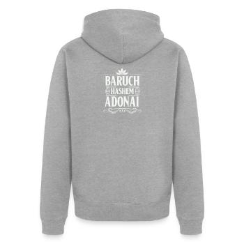 Baruch Hashem Adonai - Veste à capuche bio Premium Unisexe - gris chiné - Dos - Nico (187cm)