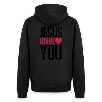 Jesus loves you heart - Unisex Premium Organic Zip Hoodie - black - Back - Nico (187cm)