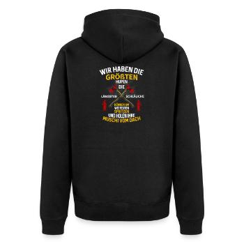 Wir haben die Größten Hupen Längsten Schläuche - Unisex Premium Bio Zip Hoodie - Schwarz - Hinten - Nico (187cm)