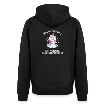 Ich bin so süß ich könnte zucker pupsen - Unisex Premium Bio Zip Hoodie - Schwarz - Hinten - Nico (187cm)
