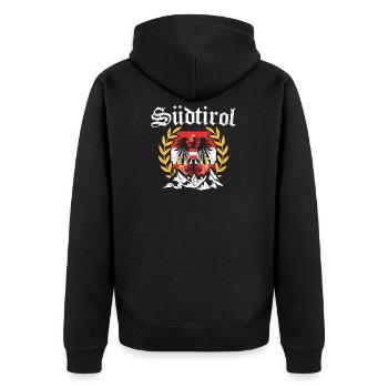 Südtirol mit Bergen Wappen Adler Tirol Österreich - Unisex Premium Bio Zip Hoodie - Schwarz - Hinten - Nico (187cm)