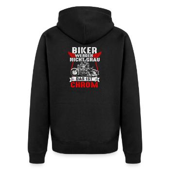 Biker werden nicht grau das ist Chrom - Unisex Premium Bio Zip Hoodie - Schwarz - Hinten - Nico (187cm)