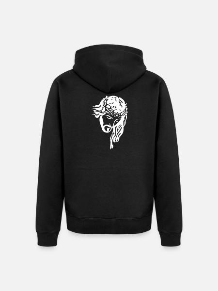 Jesus with rosary silhouette white - Unisex Premium Organic Zip Hoodie - black