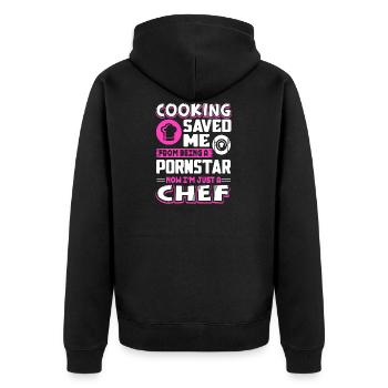 Chef, je suis juste un chef - Veste à capuche bio Premium Unisexe - noir - Dos - Nico (187cm)