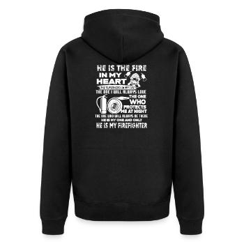 Firefighter He Is My Firefighter - Unisex Premium Organic Zip Hoodie - black - Back - Nico (187cm)