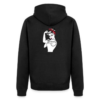 Girl Power GRL PWR Pin up Retro rockabilly - Unisex Premium Bio Zip Hoodie - Schwarz - Hinten - Nico (187cm)