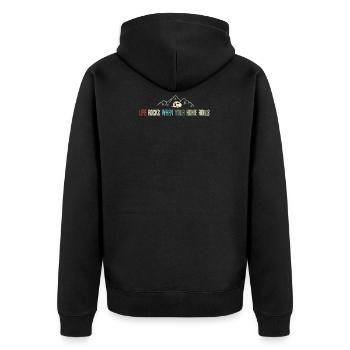Life Rocks When Your Home Rolls - Unisex Premium Bio Zip Hoodie - Schwarz - Hinten - Nico (187cm)
