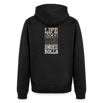 Life Rocks When Your Home Rolls - Unisex Premium Bio Zip Hoodie - Schwarz - Hinten - Nico (187cm)