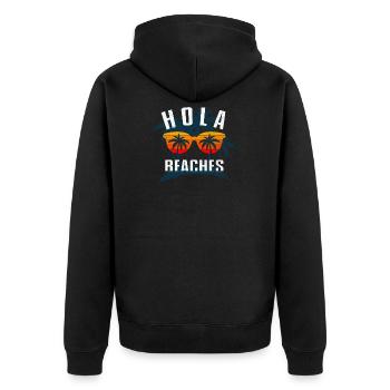 Hola Beaches Lustiger Strandurlaub Sommer - Unisex Premium Bio Zip Hoodie - Schwarz - Hinten - Nico (187cm)