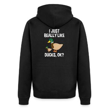J'aime vraiment les canards, d'accord? chemise d'amant de canard - Veste à capuche bio Premium Unisexe - noir - Dos - Nico (187cm)