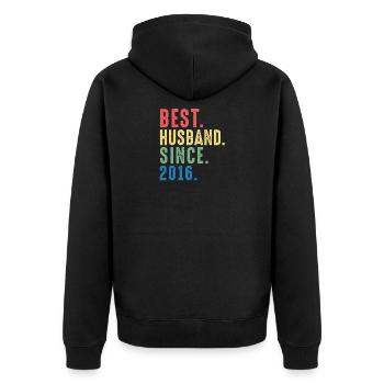 Best. Husband. Since. 2016 3rd Wedding - Unisex Premium Organic Zip Hoodie - black - Back - Nico (187cm)
