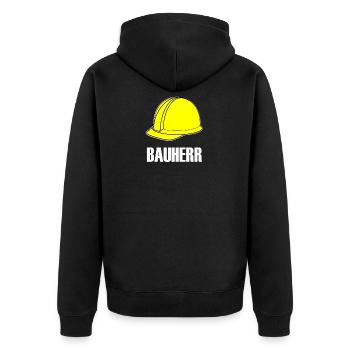 BAUHERR - Unisex Premium Bio Zip Hoodie - Schwarz - Hinten - Nico (187cm)