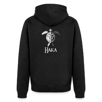 Haka Neuseeland Rugby Maori Kiwi Motiv - Unisex Premium Bio Zip Hoodie - Schwarz - Hinten - Nico (187cm)