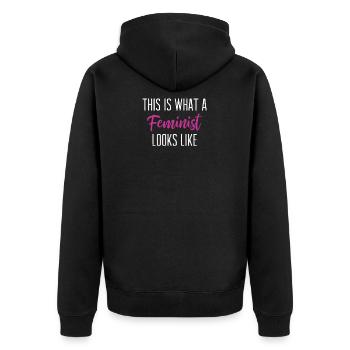 Feministin - Unisex Premium Bio Zip Hoodie - Schwarz - Hinten - Nico (187cm)