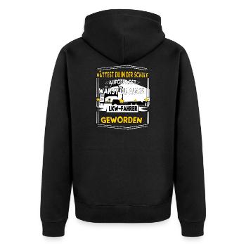 LKW Fahrer Beruf Disponent LKW LKW LKW Geschenkide - Unisex Premium Bio Zip Hoodie - Schwarz - Hinten - Nico (187cm)