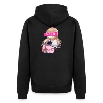 Waifu japanese anime - aesthetic - Unisex Premium Bio Zip Hoodie - Schwarz - Hinten - Nico (187cm)