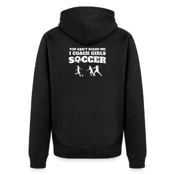 You Can't scare me, I coach girls Soccer, soccer c - Unisex Premium Bio Zip Hoodie - Schwarz - Hinten - Nico (187cm)