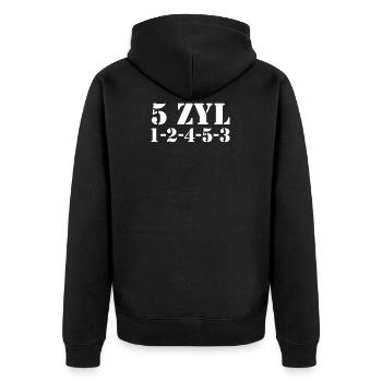 5 ZYLINDER POWER - Unisex Premium Bio Zip Hoodie - Schwarz - Hinten - Nico (187cm)