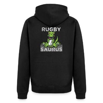 Rugby Dinosaurs Rugbysaurus Dino ventilateur de rugby - Veste à capuche bio Premium Unisexe - noir - Dos - Nico (187cm)