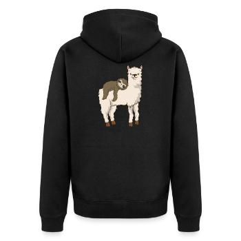 Faultierreiten Lama Entzückender flauschiger Lama & Faultier - Unisex Premium Bio Zip Hoodie - Schwarz - Hinten - Nico (187cm)