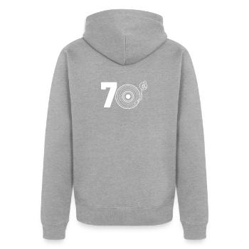 Retro 70er Jahre Plattenspieler Vinyl Geburtstag - Unisex Premium Bio Zip Hoodie - Grau meliert - Hinten - Nico (187cm)