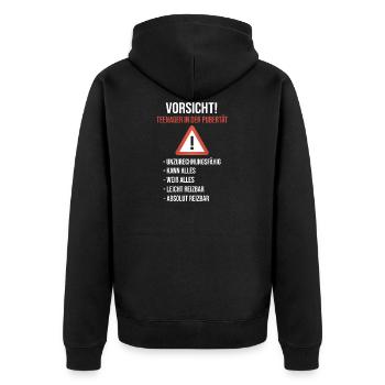 Vorsicht Teenager in der Pubertät Geschenkidee - Unisex Premium Bio Zip Hoodie - Schwarz - Hinten - Nico (187cm)
