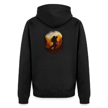 Cooles Wander Wandern Berge Shirt - Unisex Premium Bio Zip Hoodie - Schwarz - Hinten - Nico (187cm)
