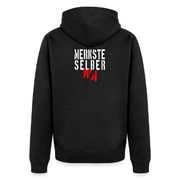 Lustiger Spruch Merkst Selber Wa Shirt - Unisex Premium Bio Zip Hoodie - Schwarz - Hinten - Nico (187cm)