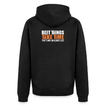 Funny Take Time - Unisex Premium Bio Zip Hoodie - Schwarz - Hinten - Nico (187cm)