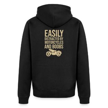 Facilement distrait par les motos et les seins - Veste à capuche bio Premium Unisexe - noir - Dos - Nico (187cm)