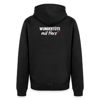 Wundertüte mit Herz Spruch - Unisex Premium Bio Zip Hoodie - Schwarz - Hinten - Nico (187cm)