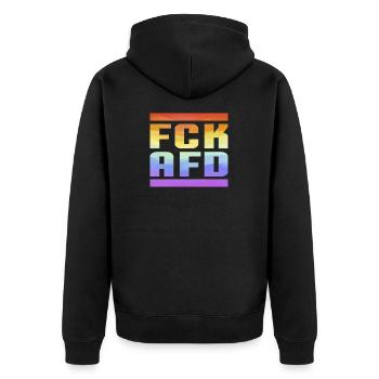 FCK AFD Regenbogenfarben Die Welt ist bunt - Unisex Premium Bio Zip Hoodie - Schwarz - Hinten - Nico (187cm)