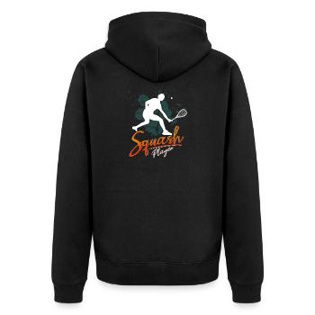 Lustiges Squash Squashspieler - Unisex Premium Bio Zip Hoodie - Schwarz - Hinten - Nico (187cm)