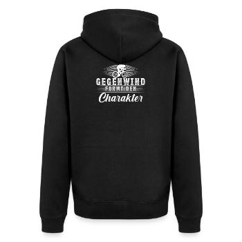 Fahrrad Gegenwind formt Charakter - Unisex Premium Bio Zip Hoodie - Schwarz - Hinten - Nico (187cm)