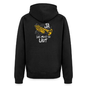 Ja Das Muss So Laut Trompete Musik - Unisex Premium Bio Zip Hoodie - Schwarz - Hinten - Nico (187cm)